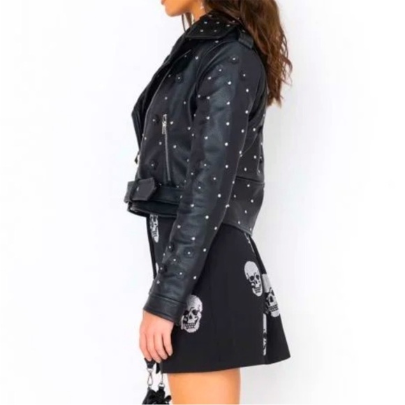 Azalea Wang NWT black studded floral faux leather jacket S - Picture 9 of 12